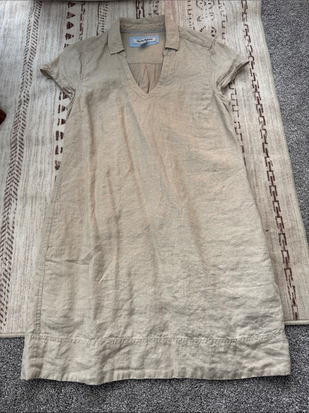 Tommy Bahama Taupe Linen V-Neck Mini Dress